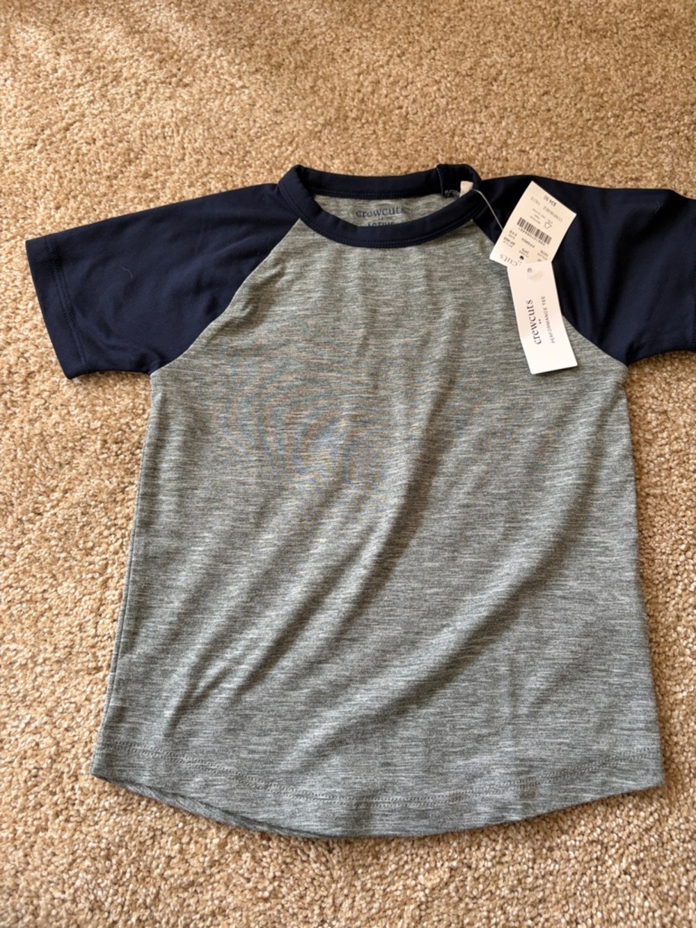 Crewcuts Heather Gray and Navy Raglan Short Sleeve Tee